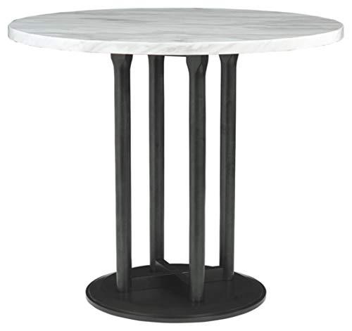 Signature Design by Ashley Centiar Contemporary 42" Round Counter Height Faux Marble Dining Table, Black & White