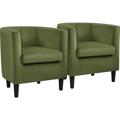 Yaheetech Velvet Accent Chair, Modern and Comfortable Armchairs, Upholstered Barrel Sofa Chair for Living Room Bedroom Waiting Room, Olive Green, 2pcs