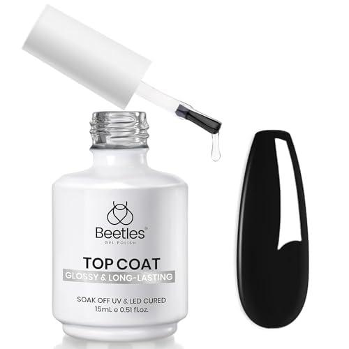 beetles Gel PolishNo Wipe Gel Top Coat - 15ml Clear Glossy Top Coat Gel Nail Polish High Shine Long Lasting Top Coat Gel Nail Polish Nail Manicure Soak Off Nail Uv Lamp