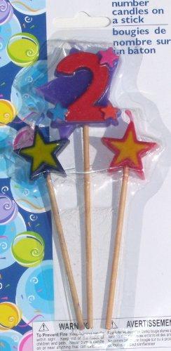 Number Birthday Cake Candles / Toppers / Decorations / Kit / 3 Piece Set / Number 2