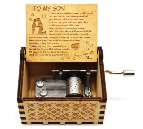 Wooden Music Boxes, To My Son Vintage Hand Crank Music Box, Gifts for Christmas, Thanksgiving, Birthday, Graduation, Children's Day - Play Musical Boxes - B07