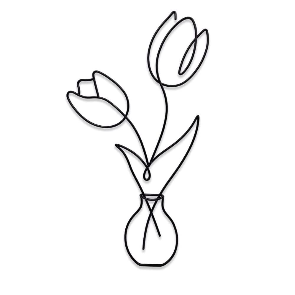 Singring Metal Wire Flower Wall Decor Boho Metal Wall Art Black Metal Floral Wall Sculpture Plant Minimalist for Bedroom Bathroom Kitchen Garden (Tulip)