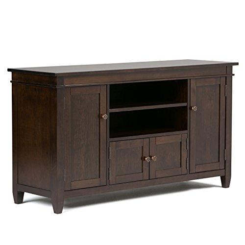 SIMPLIHOME Carlton SOLID WOOD Universal TV Media Stand, 54 Inch Wide, Contemporary, Living Room Entertainment Center, for Flat Screen TVs up to 60 Inch in Dark Tobacco Brown