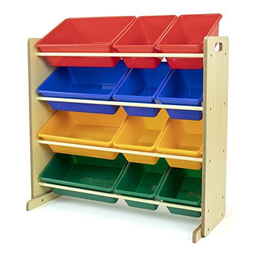 Humble Crew, Natural/Primary Kids' Toy Storage Organizer with 12 Plastic Bins, 34*35*15.5inch