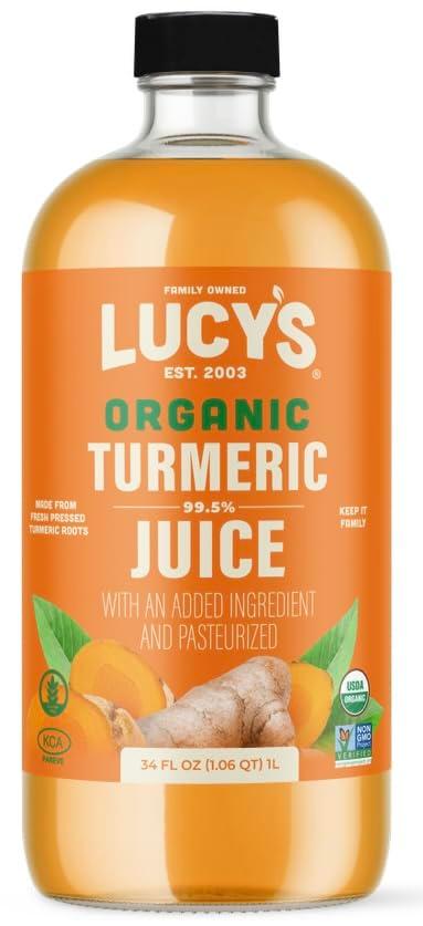 Lucy’s Family Owned - FIJI TURMERIC Organic NonGMO 99% Pure Turmeric Juice, 34 oz. Glass Bottle (Made From Fresh Pressed)