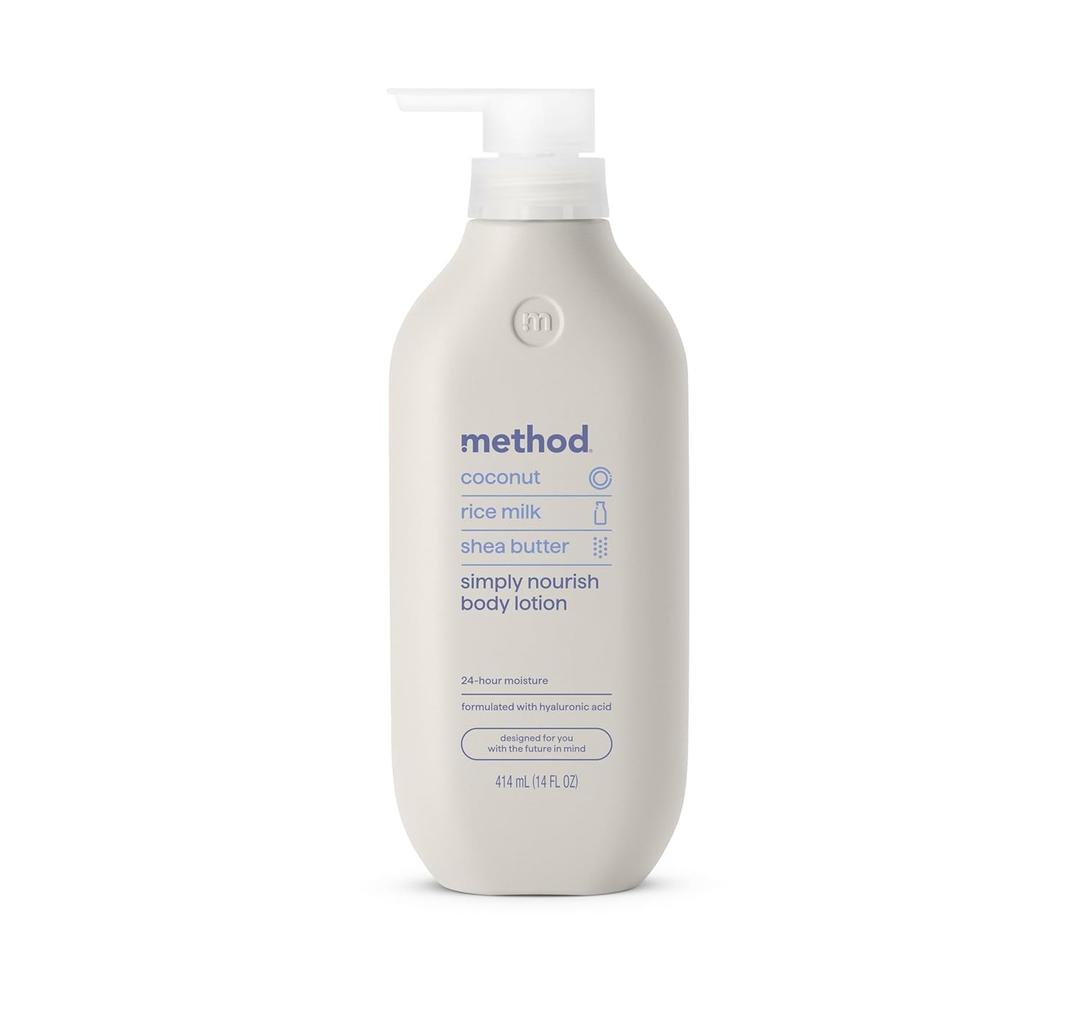 MethodBody Lotion, Simply Nourish, Coconut, Rice Milk + Shea Butter notes, 24 Hours of Moisture 14 oz