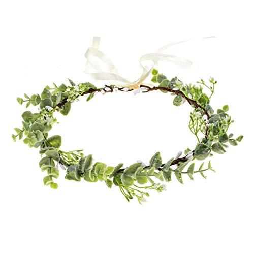 Floral Fall Artificial Baby Breath Flower Halo Wedding Crown Pink Bridal Headpiece Greenery Crown Hc-24 (Eucalyptus White Flower)