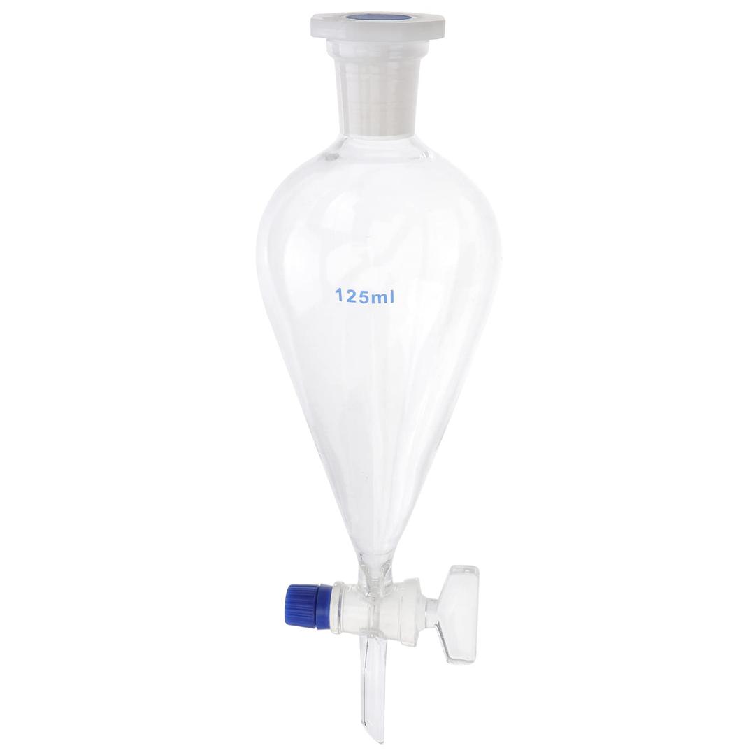 Balacoo Conical Separatory Funnel 125ml Chemistry Laboratory Glass Pear Shaped Experimental Separatory Funnel