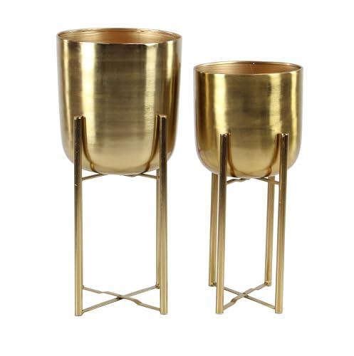 CosmoLiving by Cosmopolitan Metal Indoor Outdoor Planter Dome Large Planter Pot with Removable Stand, Set of 2 Planters 19", 22"H, Gold