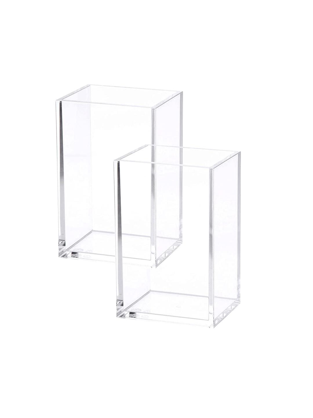 2 Pack Clear Acrylic Pencil Pen Holder Cup, Makeup Brush Holder Acrylic Desk Accessories