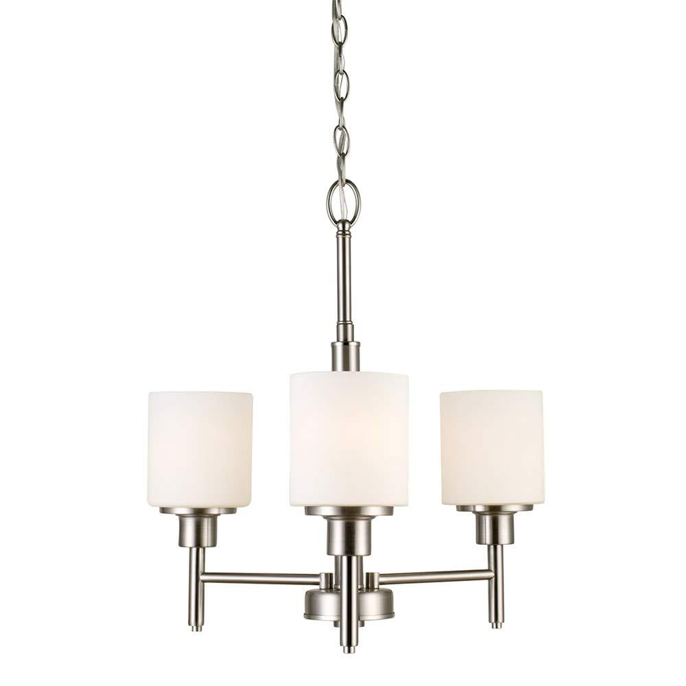 Design House 556647 Aubrey Transitional 3-Light Indoor Chandelier Dimmable Frosted Glass for Entryway Dining Room Foyer, Satin Nickel