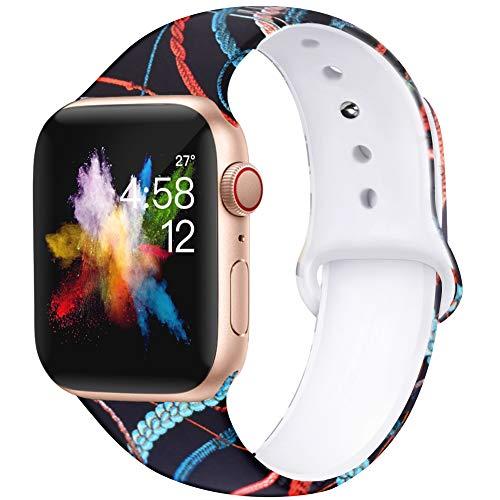 Bravely klimbing Floral Bands Compatible for App le Watch Band 38mm 40mm 44mm 42mm Fadeless Pattern Printed Replacement Band Wristband for iWatch Series 5 4 3 2 1, for Women Men Kids S/M M/L