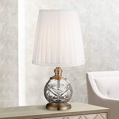 Regency HillIda Traditional Small Accent Table Lamp 15" High Clear Crystal Glass Sphere Brass Gold Metal Pleated White Empire Shade Decor for Bedroom House Bedside Nightstand Home Office