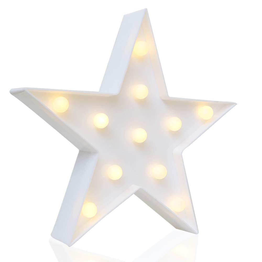 Novelty Place Star Marquee Sign Lights, Warm White LED Lamp - Living Room, Bedroom, Birthday and Christmas Decoration for Kids & Adults - Battery Powered 10 Inches High