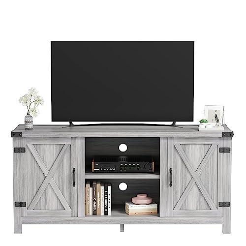 JUMMICO TV Stand, 65 Inch TV Farmhouse Entertainment Center with Double Barn Doors and Storage Cabinets, Console TV Table Media for Living Room, Bedroom (Grey)