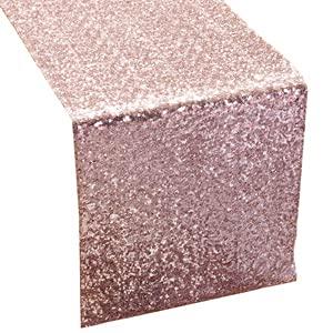 Sequin Table Runners Rose Gold- 12 X 108 Inch Glitter Rose Gold Table Runner-Rose Gold Party Supplies Fabric Decorations for Holiday Wedding Birthday