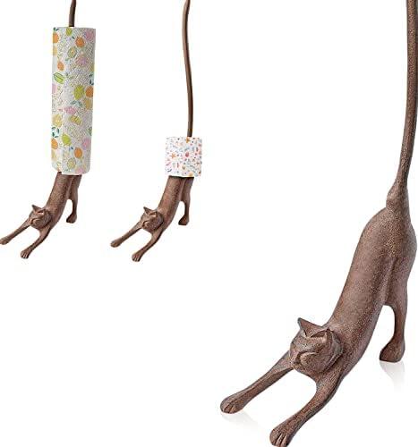 Yoga Cat Decorative Paper Towel Holder or Toilet Paper Holder by Comfify - Adorable “Downward Dog” Pose Kitty- Cast Iron Paper Towel Stand - Antiqued Cast Iron Storage - Multiple uses - 48cm tall.