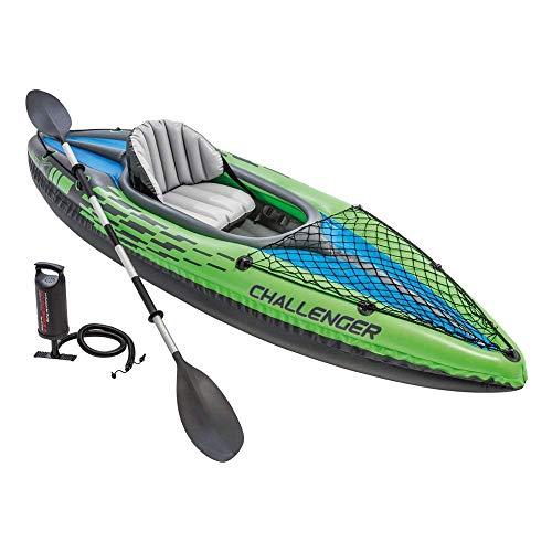 IntexChallenger Inflatable Kayak Series: Includes Deluxe 86in Kayak Paddles and High-Output Pump – SuperStrong PVC – Adjustable Seat with Backrest – Removable Skeg – Cargo Storage Net