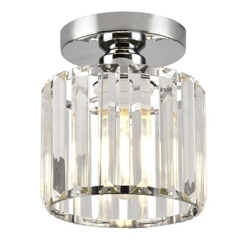 ZYDTRIP Small Crystal Ceiling Light, Silver Crystal Chandelier Modern LED Ceiling Light Pendant Fixture Lighting for Bedroom Hallway Entrance Balcony