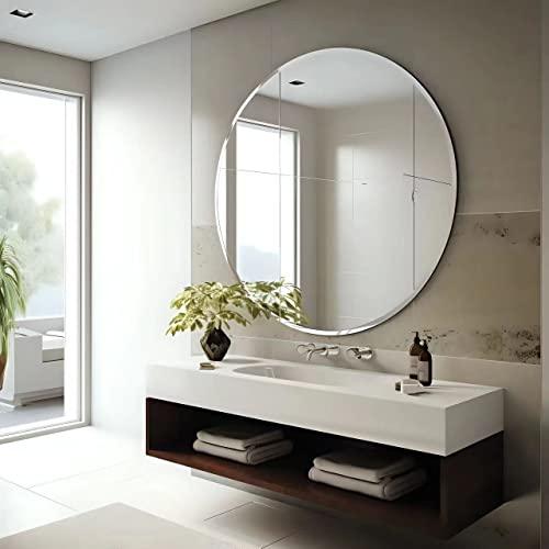 USHOWER30" Round Frameless Wall Mirror with Beveled Edge - Circle Mirror for Bathroom & Vanity, Elegant & Simple Look