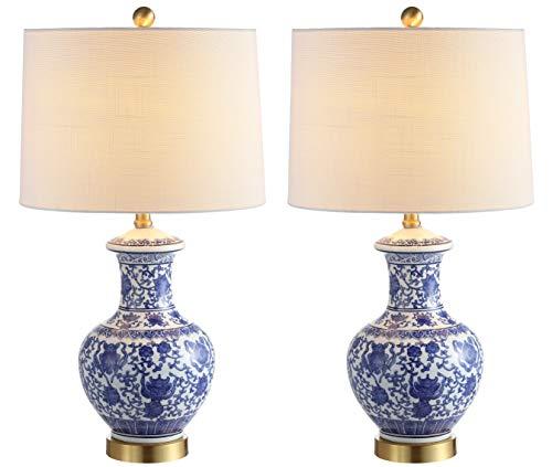 JONATHAN Y JYL1072A-SET2 Set of 2 Table Lamps Jennifer 25.25" Ceramic/Metal LED Table Lamp Cottage Bedside Desk Nightstand Lamp for Bedroom Living Room Office College Bookcase, Blue/White