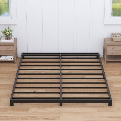 4 Inch Bed Frame Queen Size Low Profile, Queen Bed Frame No Box Spring Needed, Heavy Duty Metal, Easy Assembly, Black