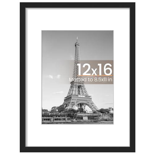 upsimples 12x16 Picture Frame, Display Pictures 8.5x11 with Mat or 12x16 Without Mat, Wall Hanging Photo Frame, Black, 1 Pack