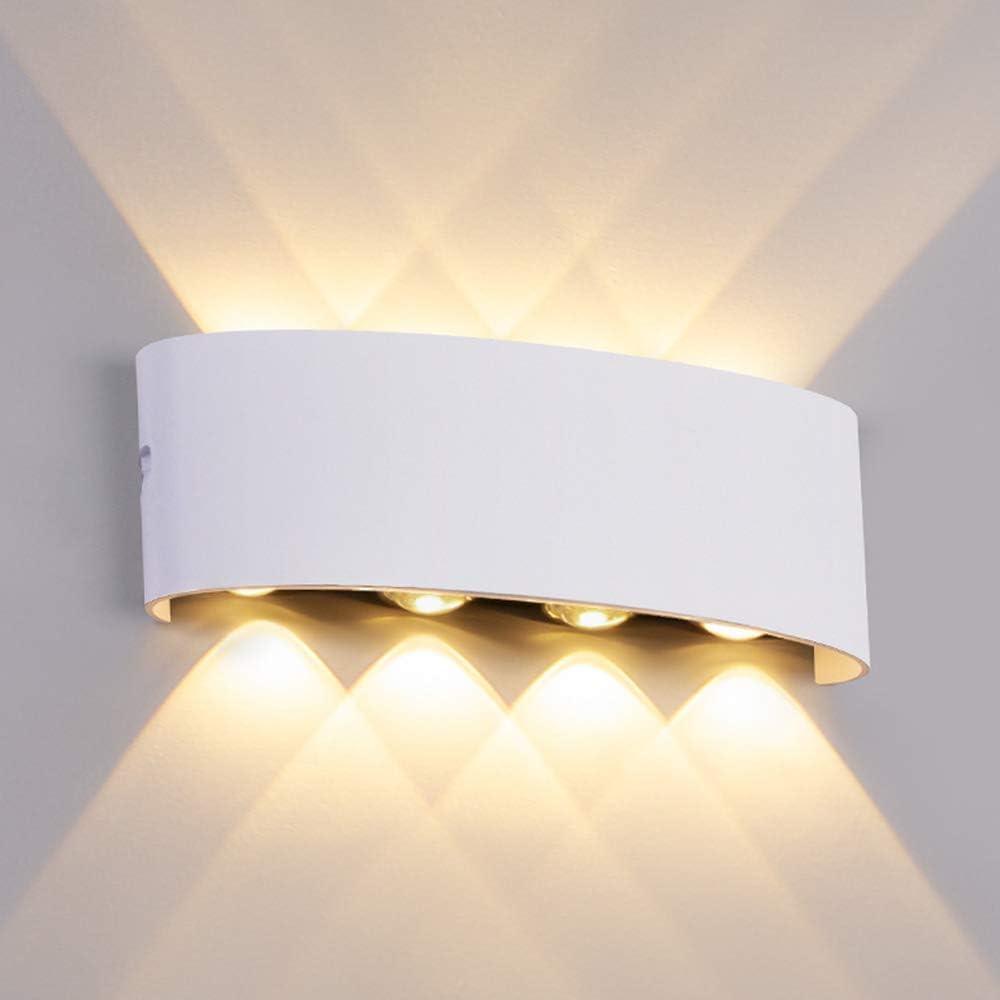 HUA QIANG WANG Modern LED Outdoor Wall Light 8.7 Inch, 8W Warm White 3000K, AC 85-265V, IP65 Waterproof Up and Down Aluminium Wall Lamp(White Body)