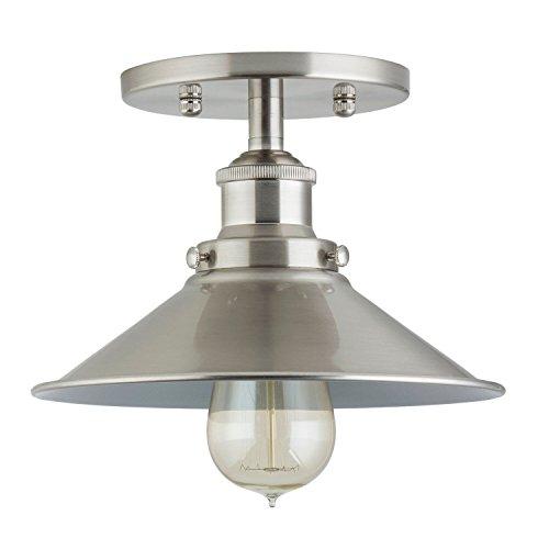 Linea di Liara Andante Brushed Nickel Flush Mount Ceiling Light Fixture Farmhouse Rustic Flush Light Kitchen Lighting Bedroom Bathroom Hallway Light Fixtures Industrial Semi Flush Mount Lighting