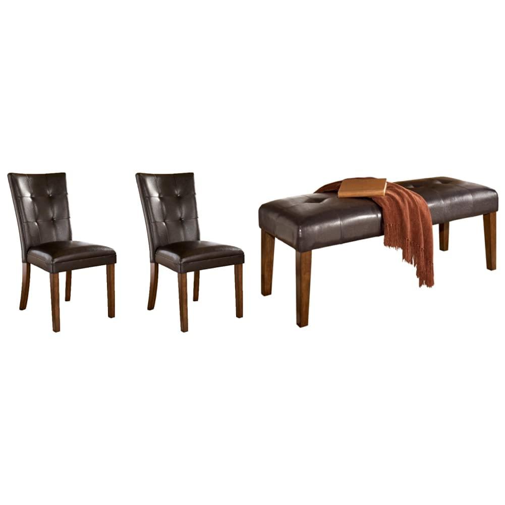 Signature Design by Ashley Lacey Classic Dining Room Chair Set of 2, Medium Brown & Tufted Upholstered Dining Room Bench, Medium Brown