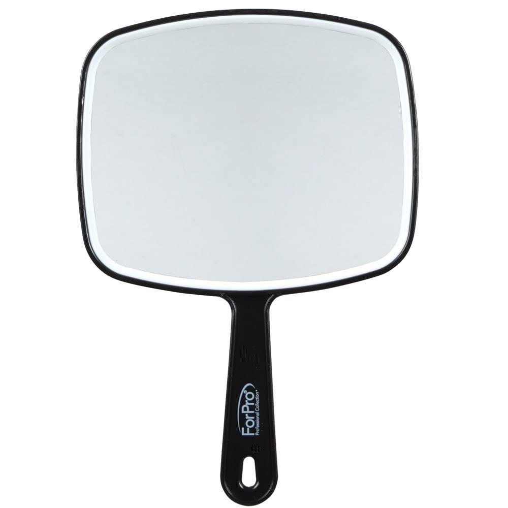 ForPro Professional Collection Premium Hand Mirror with Handle, 6.3" W x 9.6" L, Multi-Purpose Handheld Mirror with Distortion-Free Reflection, Black