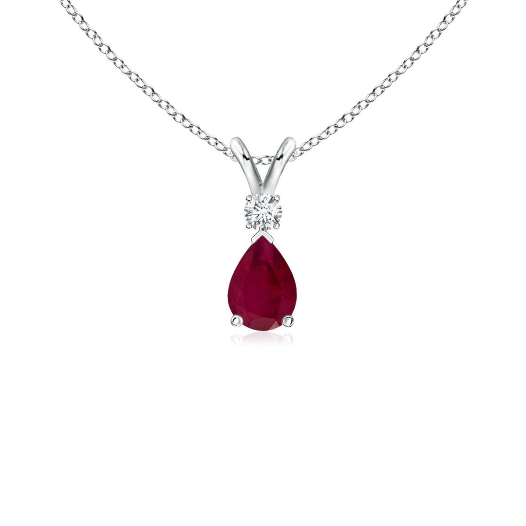 AngaraNatural Ruby Teardrop Pendant with Diamond in Silver / 14K Solid Gold/Platinum | July Birthstone, Birthday, Engagement, Anniversary, Wedding Jewelry Gift for Women