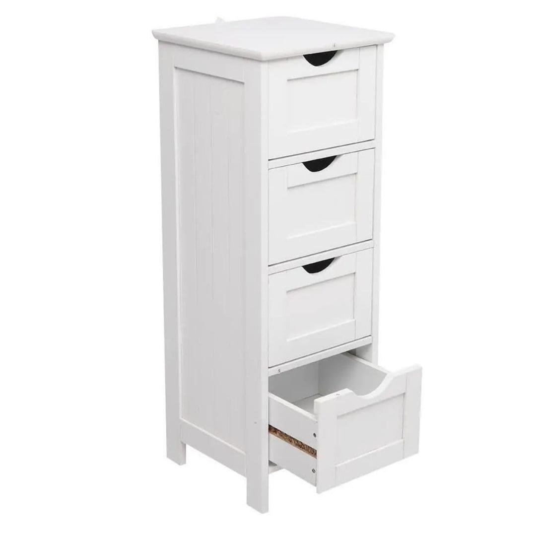 4 Drawers Bathroom Floor Cabinet Storage Organizer White Free Standing Cabinet