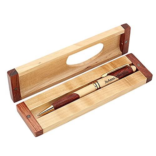 Executive Gift Shoppe Personalized Custom Wood Pen Set with Maple and Rosewood Finish Box