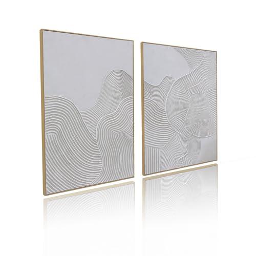 Framed Neutral Abstract Wall-Art Painting - Large Abstract Canvas Wall Decor 3D Curve Illustrations Hand painting for Living Room, Bedroom, Office - 2 Piece 28 x 40 Inch, Ready to Hang…