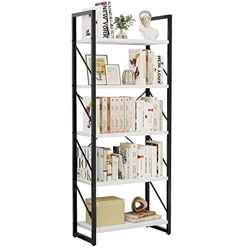 YITAHOME 5 Tiers Bookshelf, Classically Modern White Bookshelf, Book Rack, Storage Rack Shelves in Living Room/Home/Office, Books Holder Organizer for Books/Movies, White