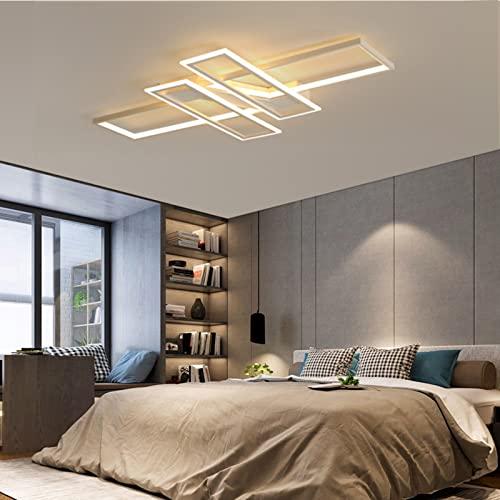 FBFC Modern LED Ceiling Lights Fixture, Dimmable Close to Ceiling Light, with Remote Control Diningroom Lamp, Flush Mount Geometric LED Ceiling Lamp for Bedroom Livingroom (35.4IN, White)