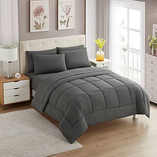 Full Size Comforter Set with Sheets - 7-Piece Bedding Collection - 1 Comforter, 1 Fitted Sheet, 1 Flat, 4 Pillowcases - Deep Pocket - Soft & Breathable Premium Quality - Ideal for All Seasons, Gray