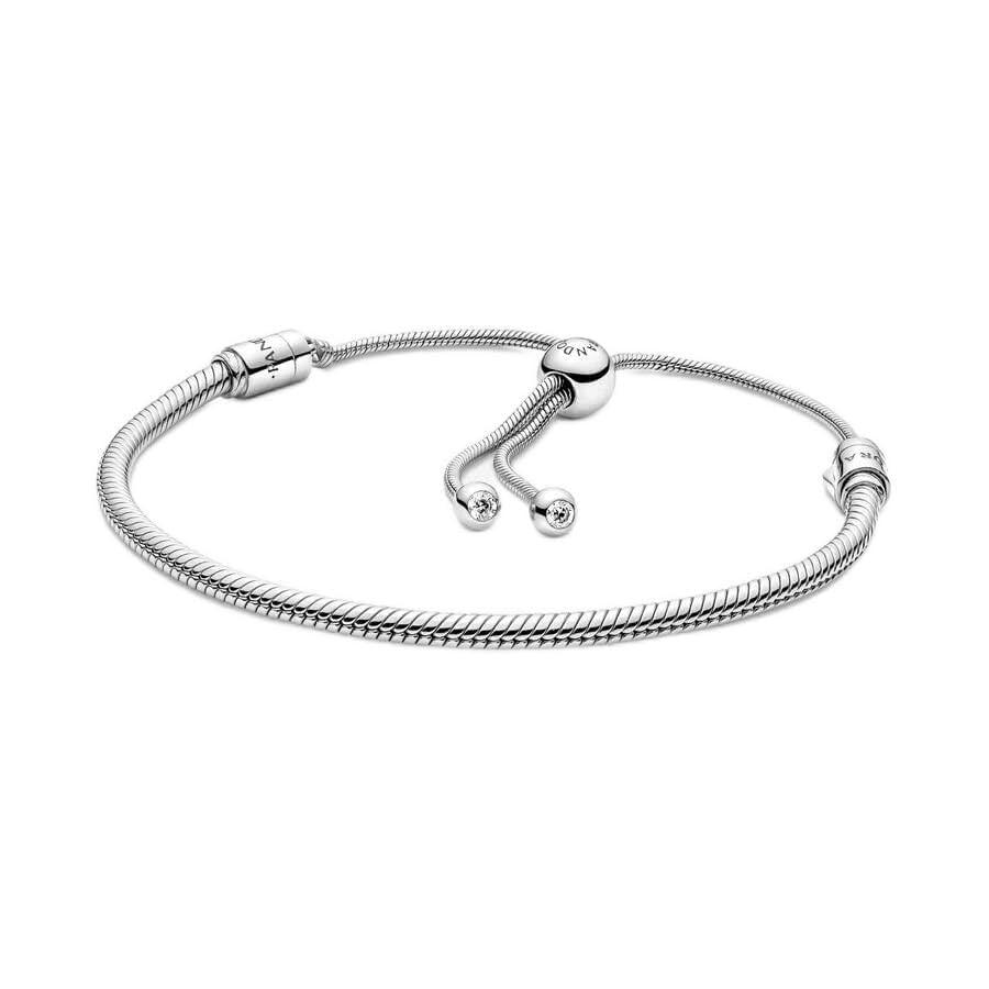 PANDORA Moments Snake Chain Slider Bracelet - Charm Bracelet for Women - Gift for Her - Sterling Silver with Clear Cubic Zirconia