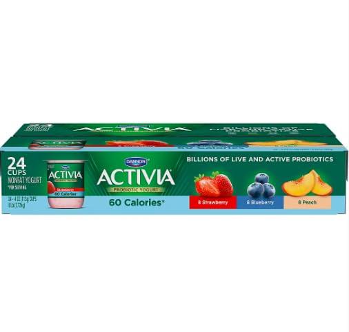 Activia Light Nonfat Strawberry, Blueberry & Peach Yogurt Variety Pack, 24 pk./4 oz.