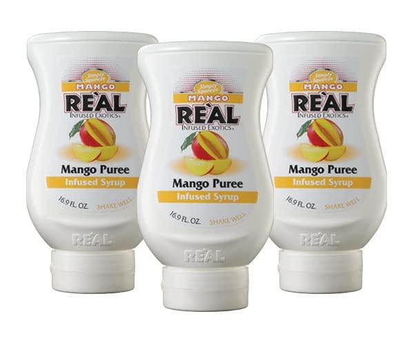 Mango Reàl Infused Exotics, Mango Puree Infused Syrup, 16.9 FL OZ Squeezable Bottle (Pack of 3)