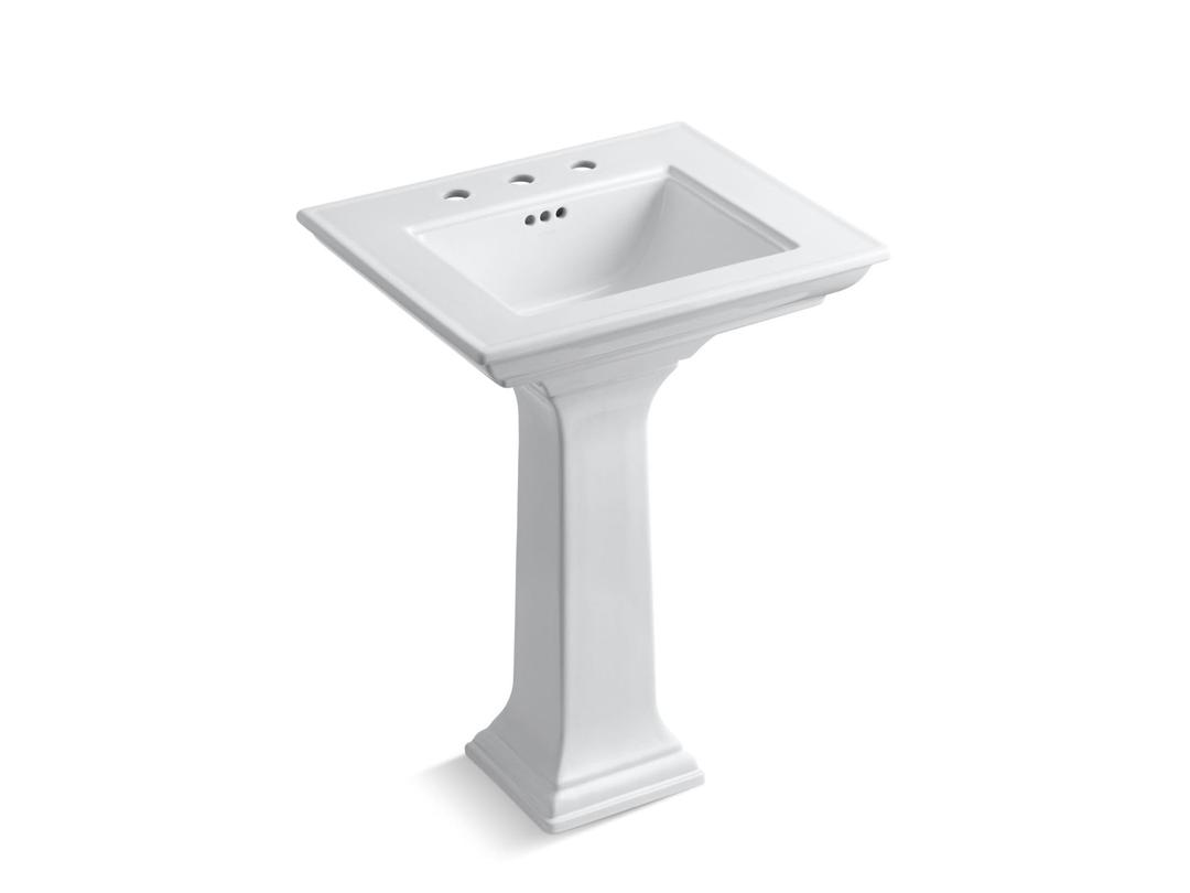 KOHLER K-2344-8-17 Memoirs Stately Rectangular Pedestal Bathroom Sink, 24 1/2", White