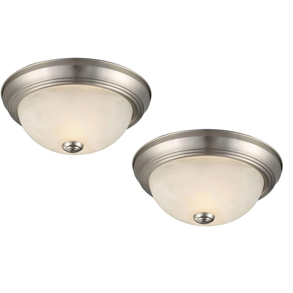 Design House 587527 Traditional 2-Light Indoor Dimmable Ceiling Light with Alabaster Glass for Bedroom Hallway Kitchen Dining Room, 2 Pack, Satin Nickel