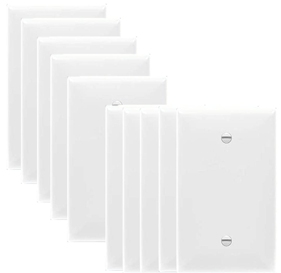 Blank Wall Plate Cover - Standard Size 1-Gang Blank Device Wall Plates - Unbreakable Blank wall Cover for Unused Outlets/Switches, Polycarbonate Thermoplastic, 10Packs (Blank Cover-White)