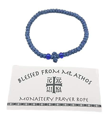 Blessed Greek Christian Orthodox Handmade Prayer Rope From Mt.Athos (Komboskoini Chotki) Thin Blue