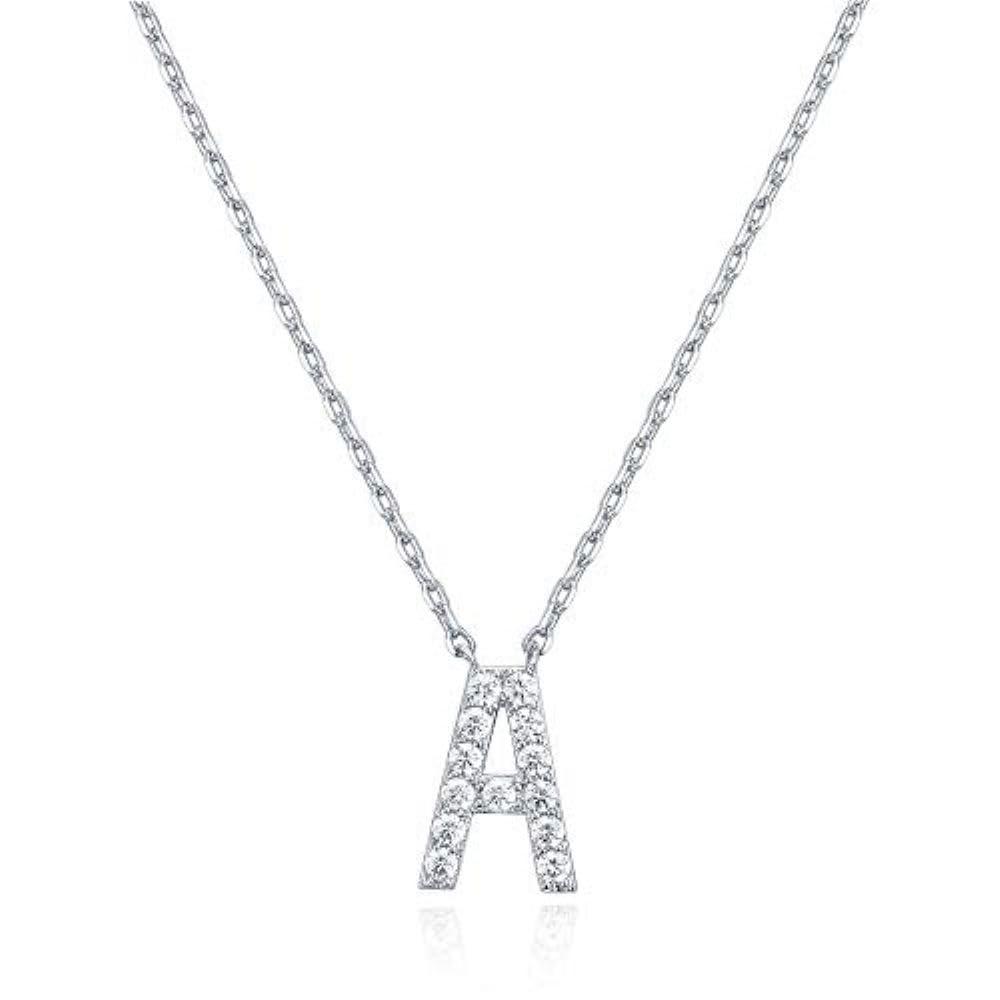 PAVOI14K White Gold Plated Cubic Zirconia Initial Necklace | Letter Dainty Necklaces for Women