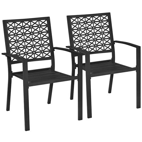 Yaheetech Patio Chairs Set of 2 Outdoor Dining Chairs, 300lbs Metal Chairs for Garden Lawn, with Armrests, Metal Frame as Stackable Heavy-Duty Steel Bistro Chairs