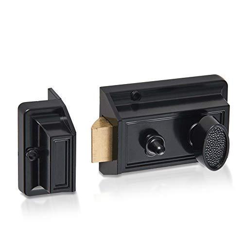 Night Latch Deadbolt Rim Lock,Antique Locks with Keys for Front Door in Black Finish