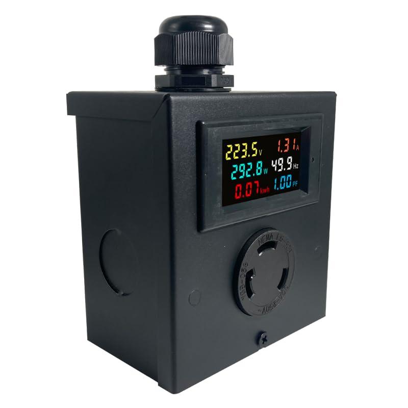 L6-30 Outlet Meter Box Installation Kit Assembly Required for Custom Application w/Box, Recepticle, LCD Meter, Screws, Cable Gland 110-240v Ampmeter, Voltmeter, Monitor Energy Usage