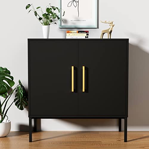 CARPETNAL Siedeboard Buffet Cabinet, Black Side Storage Cabinet with Doors and Adjustable Shelves, Accent Cabinet for Kitchen, Living Room, Dining Room, Office, Hallway, Entryway